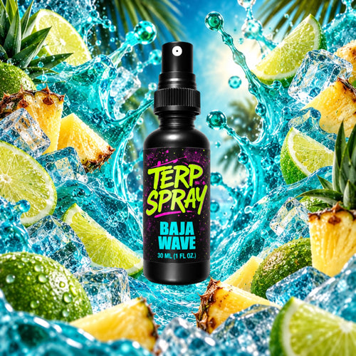 Baja Wave terpene spray with tropical citrus and lime flavor profile background