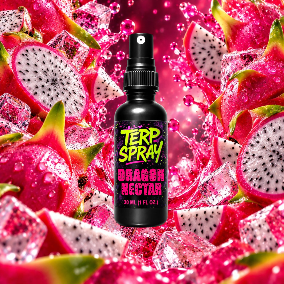Dragon Nectar terpene spray with dragon fruit and floral flavor profile background